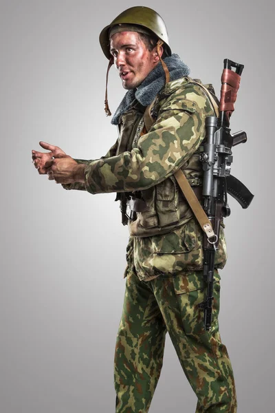 Man Uniform Overeenstemming Met Russische Leger Special Forces Omon Oorlog — Stockfoto