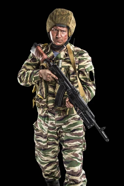 Чоловік Формі Відповідає Російським Спецназім Омон Війні Чечні — стокове фото