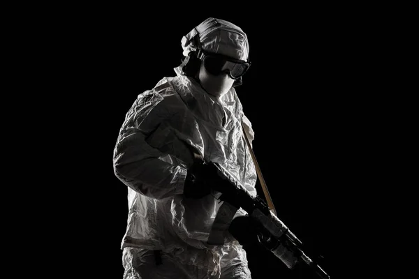 Macho Uniforme Infantería Mecanizado Ruso Camuflaje Nieve Sobre Fondo Negro —  Fotos de Stock