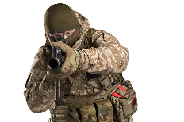 Ein Soldat Mit Sturmgewehr Die Uniform Entspricht Der Untereinheit Der — Stockfoto
