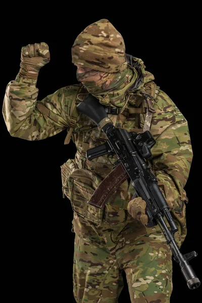 Ein Soldat Mit Sturmgewehr Die Uniform Entspricht Der Untereinheit Der — Stockfoto