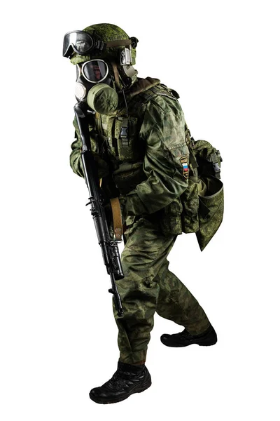 Mężczyzna Rosyjskim Mundurze Zmechanizowanej Piechoty Odizolowany Ścieżką Wycinania Białym Tle — Zdjęcie stockowe