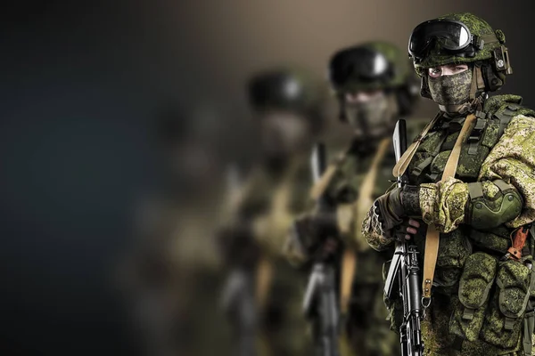Male Russian Mechanized Infantry Uniform Mirror Effect Shot Studio Isolated — Stock Photo, Image