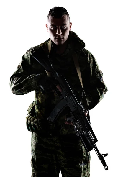 Soldat Russe Mâle Isolé Avec Chemin Coupe Sur Fond Blanc — Photo
