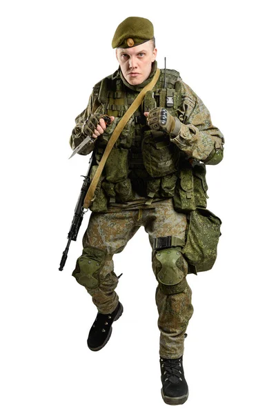 Male Russian Officer Mechanized Infantry Uniform Isolated Clipping Path White — Stock Photo, Image