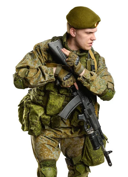 Muž Ruský Důstojník Mechanizované Pěší Uniformě Izolované Výstřižkem Cestu Bílém — Stock fotografie