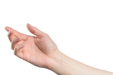 Erkek eli açık ve yardıma ya da almaya hazır, beyaz arkaplanda kırpma yolu ile izole