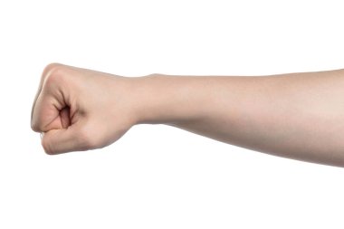 Erkek el işareti, beyaz arka planda kırpma yolu ile izole