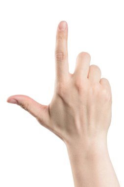 Erkek el işareti, beyaz arka planda kırpma yolu ile izole