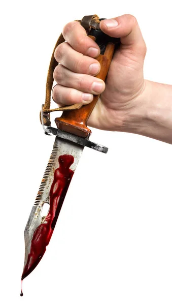 Man Som Håller Blödande Kniv Isolerad Med Klippbana Vit Bakgrund — Stockfoto