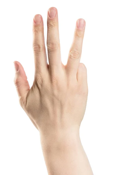 Αρσενικό Χέρι Καταμέτρηση Από Ένα Έως Πέντε Απομονώνονται Λευκό Φόντο — Φωτογραφία Αρχείου