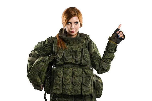 Kvinne Russisk Mekanisert Infanteriuniform Hvit Bakgrunn – stockfoto