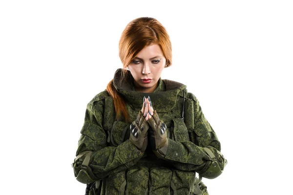 Жінка Російській Механізованій Піхотній Формі Білому Тлі — стокове фото