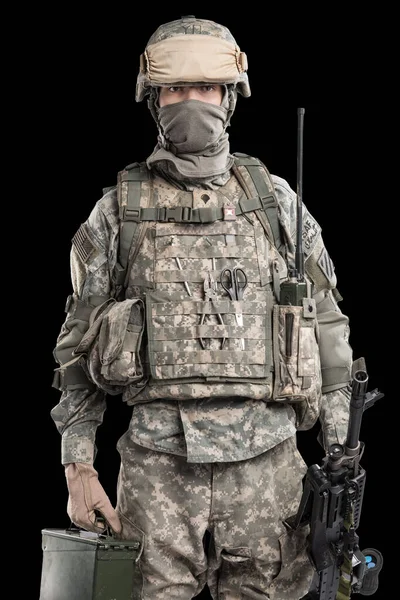 Homem Uniforme Soldado Exército Dos Eua Bandeira Dos Eua Ombro — Fotografia de Stock