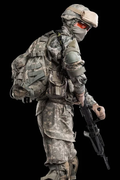 Hombre Uniforme Soldado Del Ejército Los Estados Unidos Bandera Los — Foto de Stock