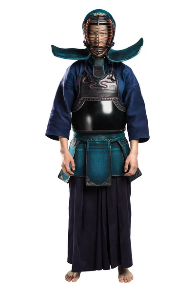 Portrait Homme Kendo Combattant Costume Kimono Tradition Tourné Studio Isolé — Photo