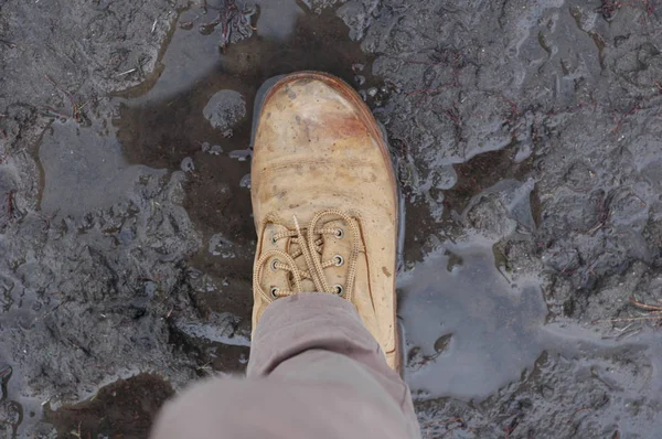 Grandes botas de terreno marrom — Fotografia de Stock
