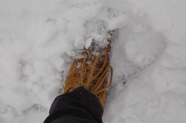 越野靴在雪地里 — 图库照片