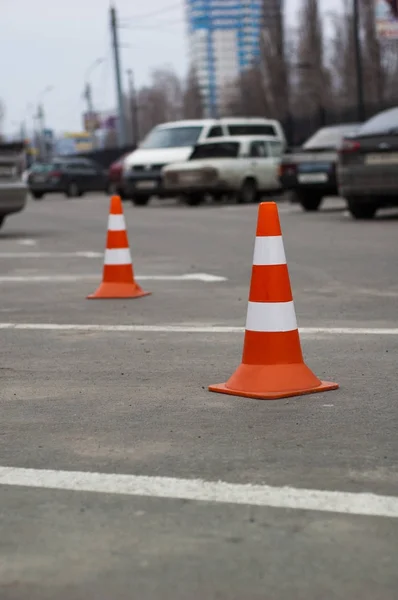Car Barriers Orange White Road — Stock Photo, Image