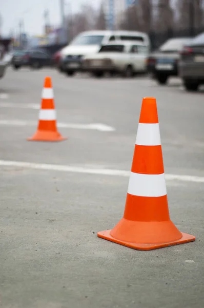 Car Barriers Orange White Road — Stock Photo, Image