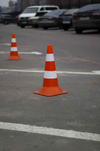 Car Barriers Orange White Road — Stock Photo, Image