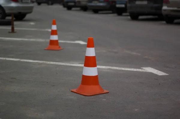 Car Barriers Orange White Road — Stock Photo, Image