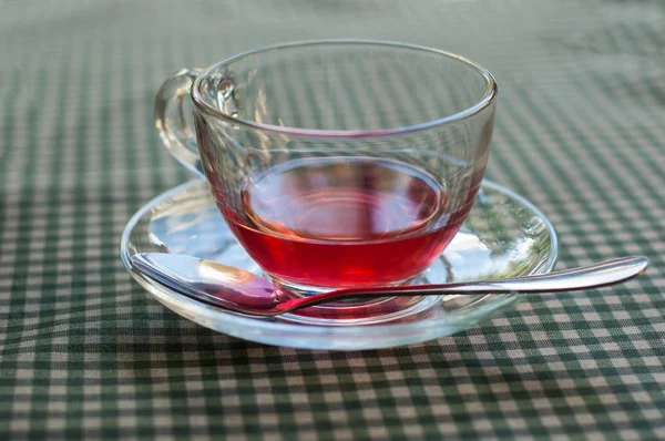 Filiżankę Herbaty Owocowe Obrus Kratę — Zdjęcie stockowe