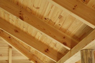 Çardağın üstünde ahşap çatı yapısının bir parçası.