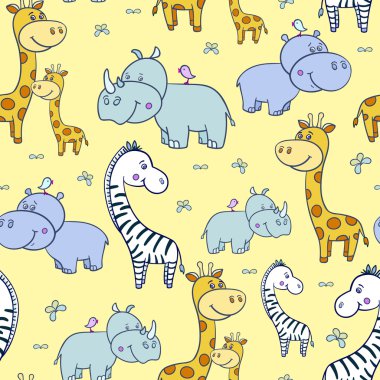 Zebralar ve Hippo ile desen, zürafa 4-01