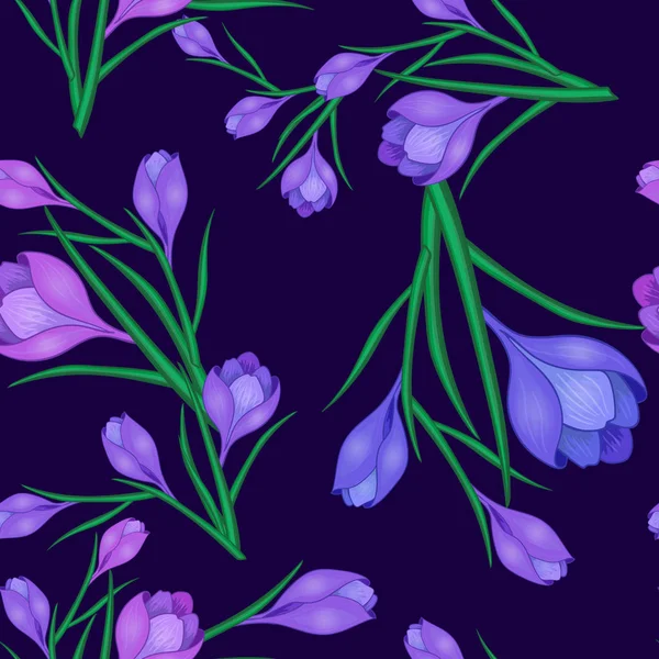 Flores de croco azul escuro-01 —  Vetores de Stock