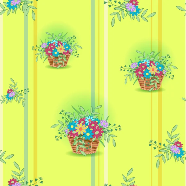Cesta con flores amarillo — Vector de stock