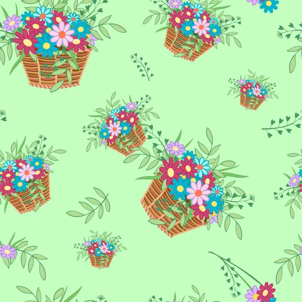 Cesta con flores verde claro — Vector de stock