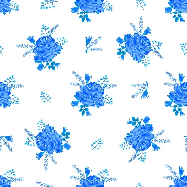 玫瑰蓝色可爱图案-01 — 图库矢量图片