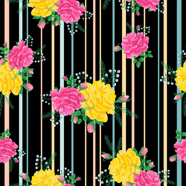 Patrón con rosas y rayas2-01 — Archivo Imágenes Vectoriales