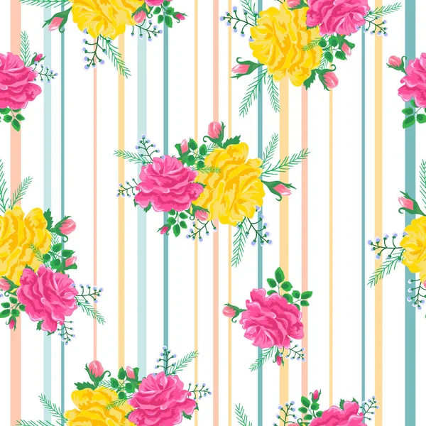 Pattern with roses and stripes-01 — Stock Vector