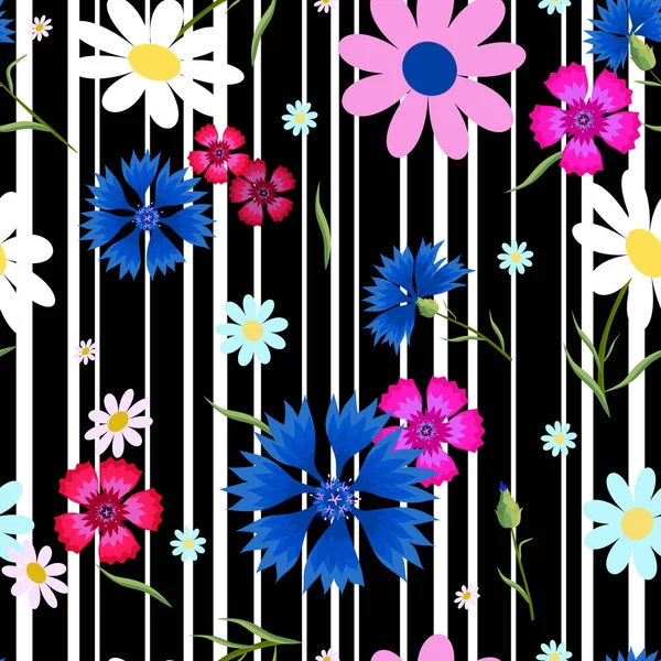 Fleurs abstraites Bleuets rayures-01 — Image vectorielle