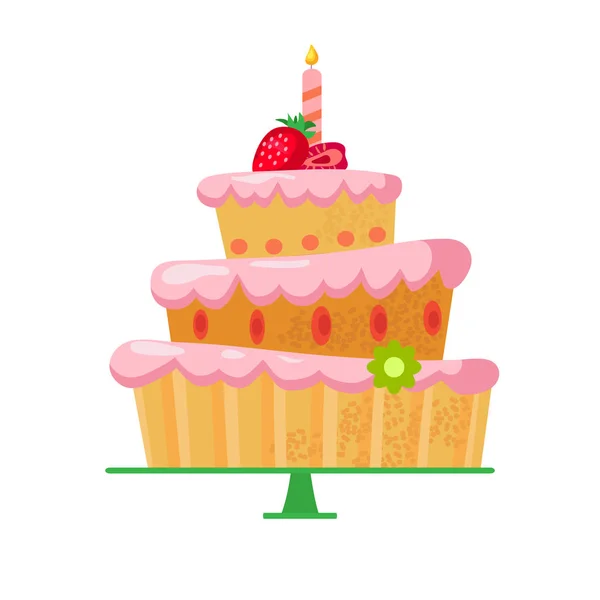 Cartoon cake met strawberries2-01 — Stockvector