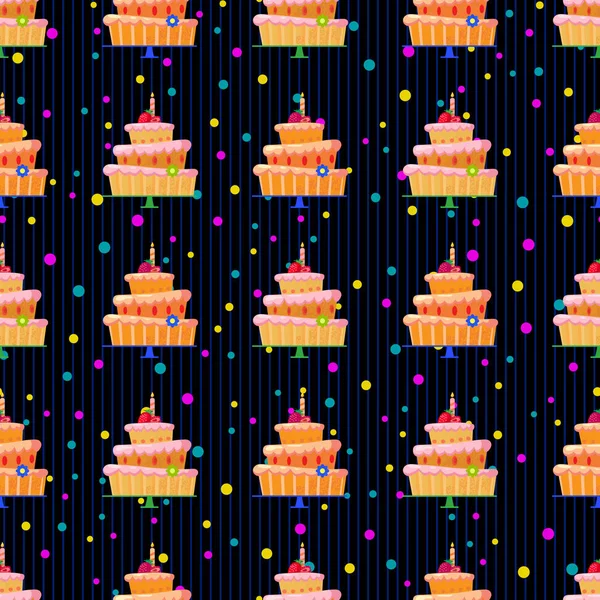 Cartoon cake met aardbeien pattern3-01 — Stockvector