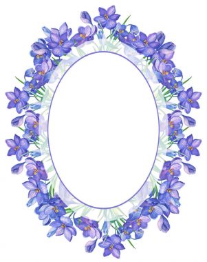 Frame.Watercolor resimde crocus ya da mor çiçekler beyaz bir background.bouquet üzerinde safran ile. Tebrik kartları, düğün davetiyeleri, doğum günü, bahar ya da yaz tatil kullanılabilir.