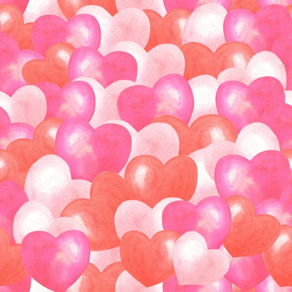 水彩ピンク、赤のハートシームレスなパターン。ロマンチックな背景かわいい水彩 — ストック写真