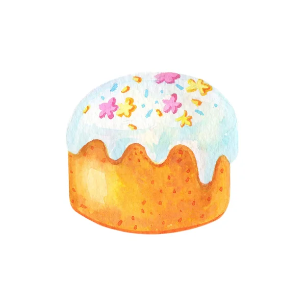 Bolo de Páscoa com esmalte e fita azul.Watercolor ilustração com doces tradicionais.Clipart — Fotografia de Stock