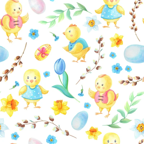 Patrón Sin Costura Pascua Flores Giratorias Huevos Pastel Ilustración Vacaciones — Foto de Stock