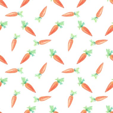 Watercolor carrot on a white background.Cute Seamless pattern.Watercolour Print for kids