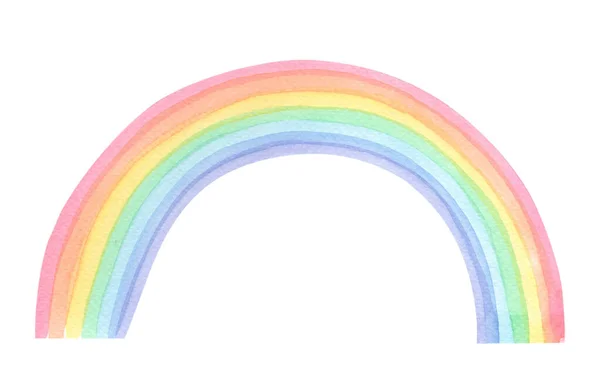Beyaz arkaplanda suluboya çok renkli gökkuşağı. Suluboya illüstrasyon