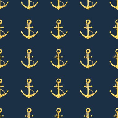 Sulu boya, koyu arkaplanda sarı çapa deseni olan kusursuz bir denizcilik deseni. Bir denizciye suluboya izi