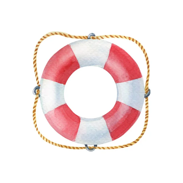 Acuarela Lifebuoy. Bosquejo marino sobre fondo blanco.Acuarela dibujada a mano náutica — Foto de Stock