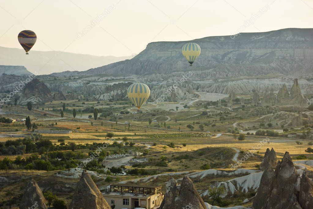 air baloons at sunrise in cappadocia, turkey