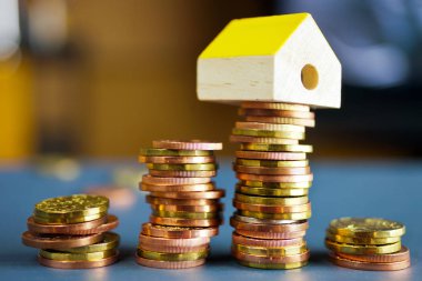 Ekonomi ve Finans - bir yığın ve müstakil bir ev modeli için ipotek ve househols giderleri - Çek taç para - para tasarrufu paralar