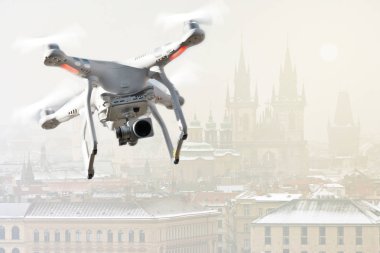 flying drone - air pollution monitoring, Prague, Czech republic clipart