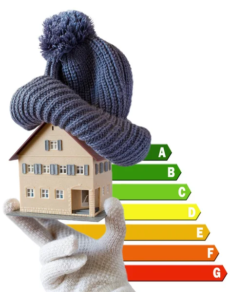 Etiqueta Eficiencia Energética Para Casa Calefacción Ahorro Dinero Modelo Casa — Foto de Stock